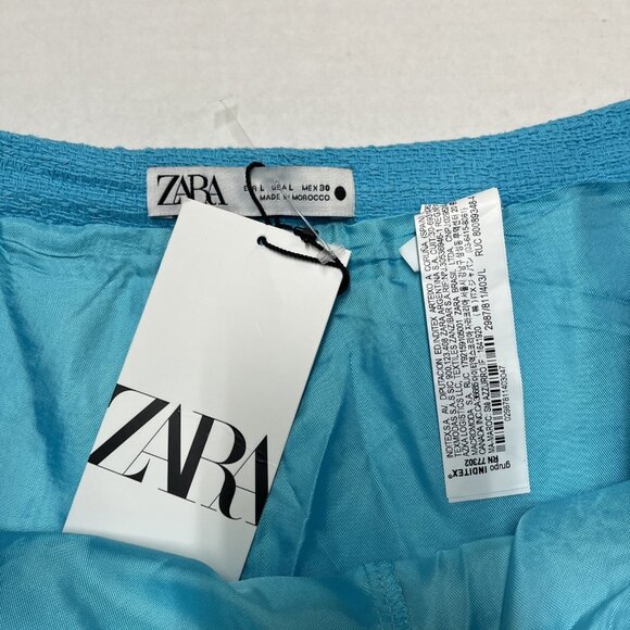 Zara Skort Womens L Blue Boucle‎ Knit Tweed Pleated Mini Preppy Office Siren - Picture 7 of 9